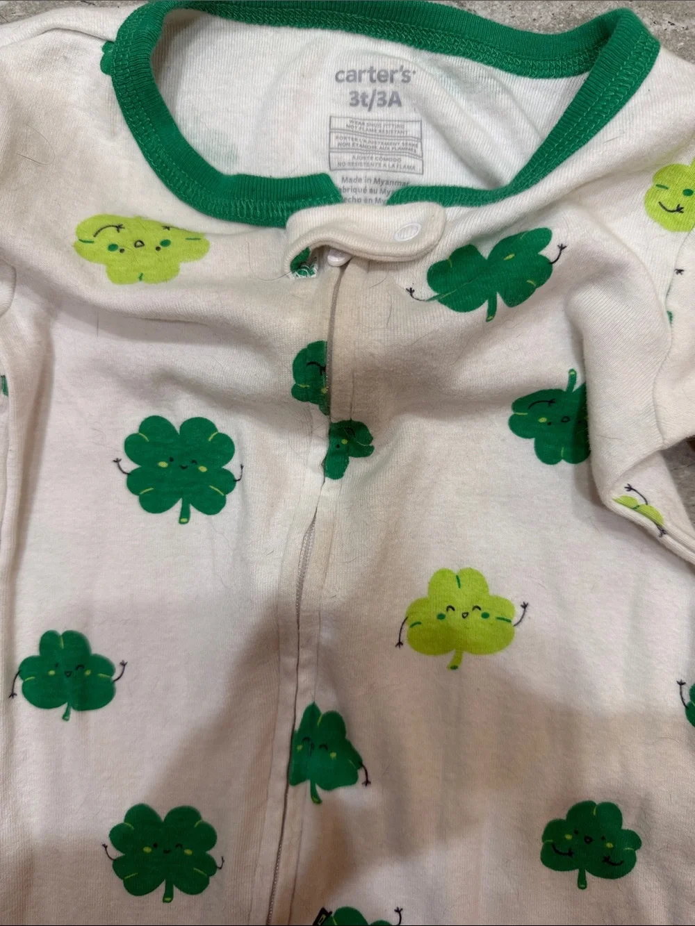 Carter's White Footed One-Piece Pajama with Green Clover Print